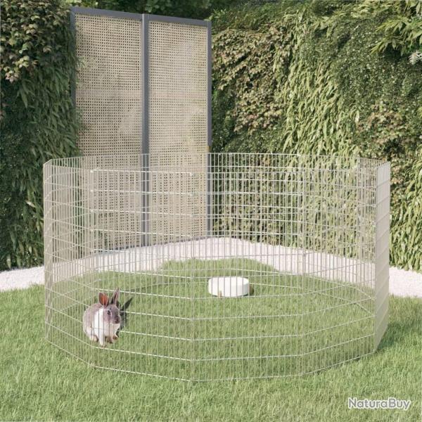 Enclos d'animaux en libert� 12 panneaux 54x100 cm fer galvanis�