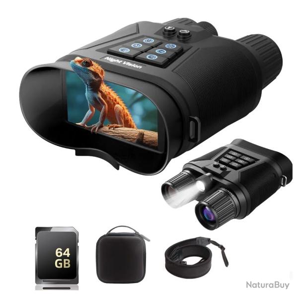 Jumelles Vision Nocturne 4K HD Port�e 600 m  �cran 3" Zoom 8x IR 850 nm Etanches IP65 avec SD 64G