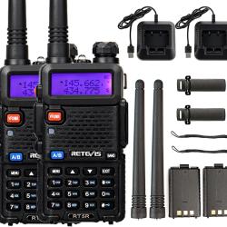 Talkie Walkie 2Pcs 128 Canaux Professionnel Double Bande Batterie1400mA Longue Port&eacute;e Vox Lampe