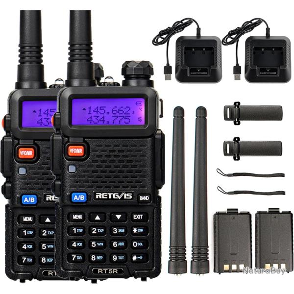 Talkie Walkie 2Pcs Professionnel Double Bande Vox Longue Port�e 128 Canaux Batterie1400mA Lampe