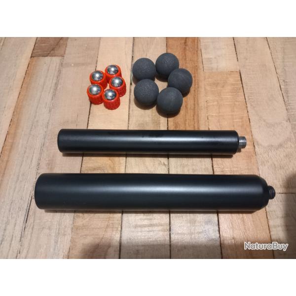2 adaptateurs self gomme M8X100 calibre 50 et 68 + 5 sluggs + 5 billes limaille d acier