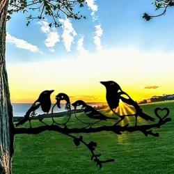 DECORATION JARDIN 4 OISEAUX METAL FACILES A INSTALLER SANS ENTRETIEN PEINTURE NOIRE