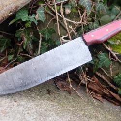 Couteau De Cuisine Style Japonais Lame Acier Damas 256 Couches Manche Bois Rubis Fabric Artisanale