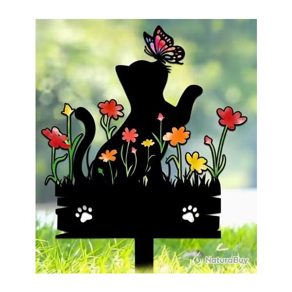 DECORATION JARDIN 1 CHAT ACRYLIQUE JOUANT AVEC UN PAPILLON FACILE A INSTALLER SANS ENTRETIEN