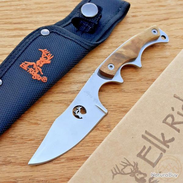 Couteau Skinner Elk Ridge Upswept Hunter Lame Acier 440 D�coupe Laser Manche Bois Etui Nylon