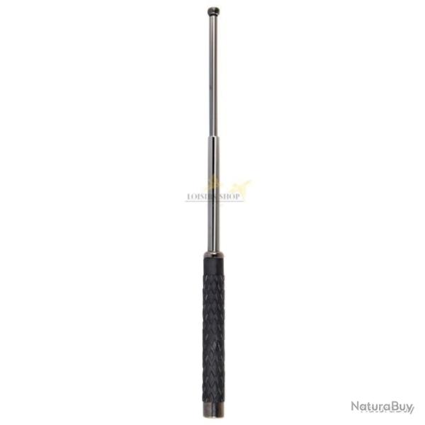 Matraque t�lescopique en acier tremp� chrom� 53cm manche grip caoutchouc avec �tui