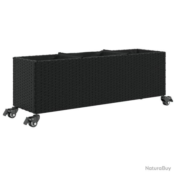 Jardini�re bac lit sur�lev� plantes fleurs terrasse jardin avec roulettes et 3 pots 107 x 32 x 38 c