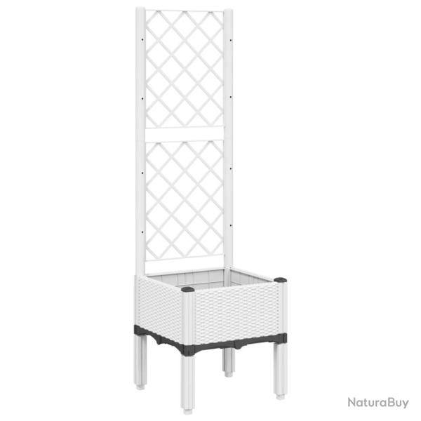 Jardini�re bac lit sur�lev� plantes fleurs terrasse jardin avec treillis 40 x 40 x 142 cm PP blanc