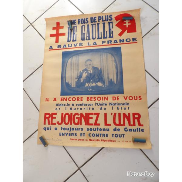 affiche politique post ww2 G�n�ral De Gaulle guerre Alg�rie 1958 1967 anc�tre RPR