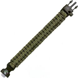 Bracelet paracorde boussole pierre &agrave; feu et sifflet 101 Inc vert arm&eacute;e