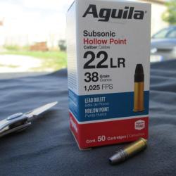 50 cartouches 22LR SUBSONIQUE AGUILA en 38 gr HOLLOW POINT