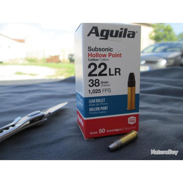 50 cartouches 22LR SUBSONIQUE AGUILA en 38 gr HOLLOW POINT