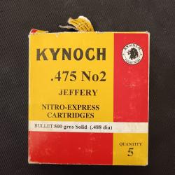 MUNITIONS KYNOCH .475 N&deg;2 JEFFERY 500 GRNS SOLID