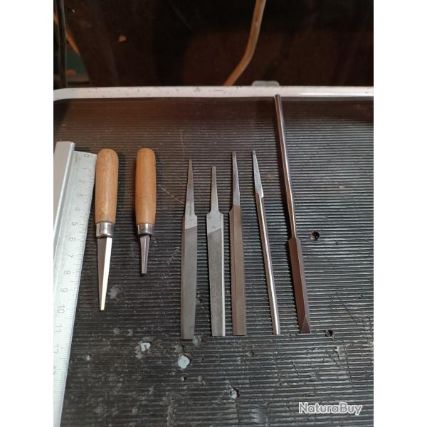 Lot limes armurier professionnelles angle vif queue d'aronde, Cran de d�tente, cran percuteur etc