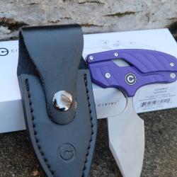 Couteau CIVIVI Typhoeus Purple Push Dagger Lame Acier 14C28N Manche Aluminium Etui Cuir 210362