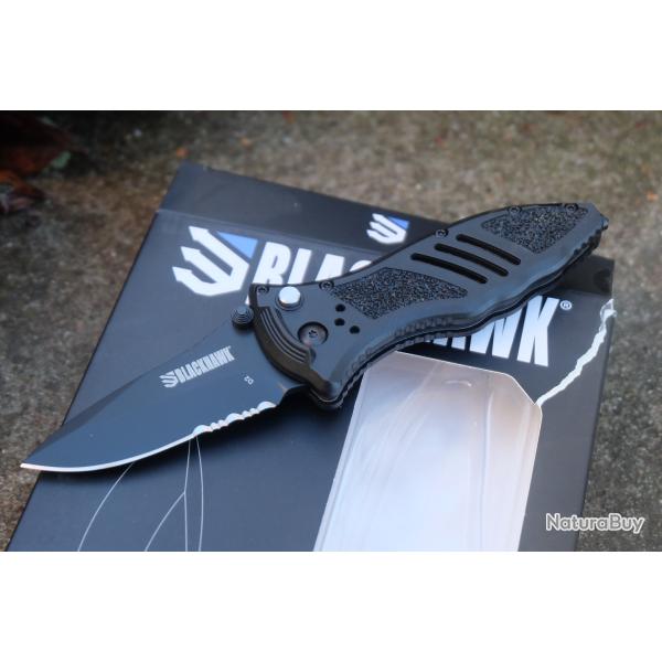 Couteau Blackhawk CQD Small Lame Acier D2 Combo Manche Black FRN Brise Vitres Button Lock