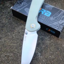 Couteau CJRB Feldspar Translucent Lame Acier D2 Manche Jade G10 LinerLock Clip 1912NTG
