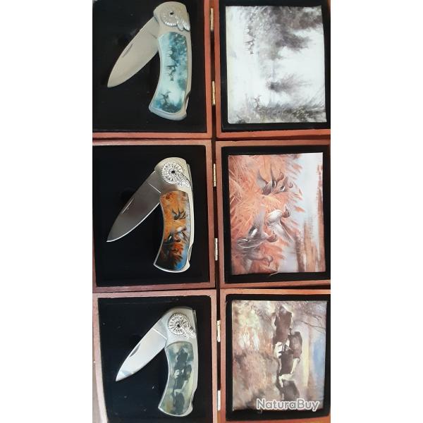 12 couteaux collection chiens de chasse et gibier.