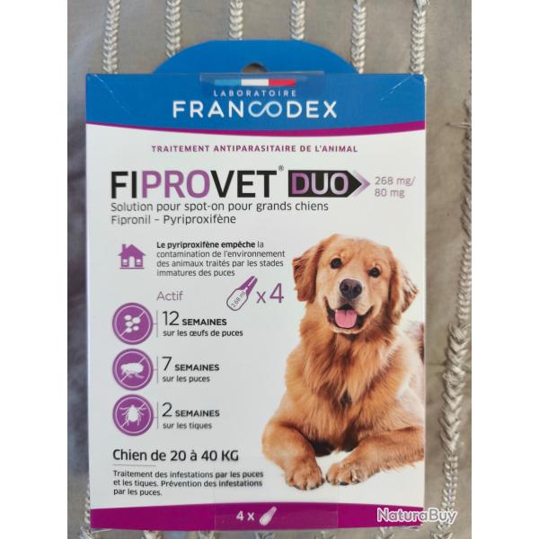 FIPROVET Duo - Traitement et pr�vention puces et tiques - 100% Neuf Scell�. Date Exp 03/2026