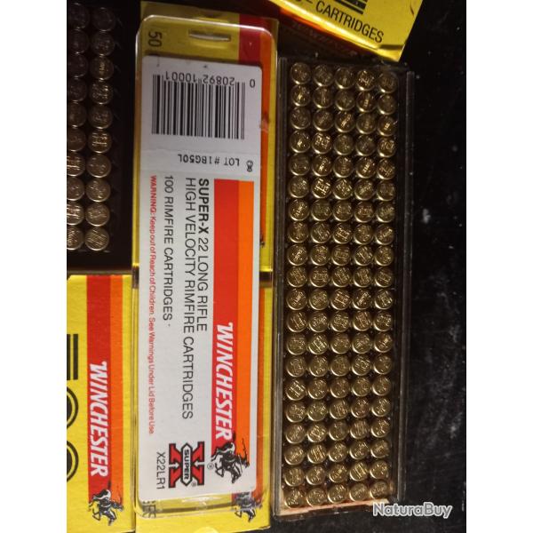 Balles winchester 22long rifle 200 t22 et 100 super x4 bo�te de 50 et une bo�te de 100