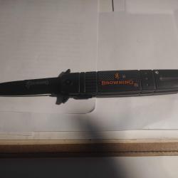 Couteau Leger "BROWNING" Lame Fine Acier Noir 9,5 cm Manche R&eacute;sine 12 cm OP3 a