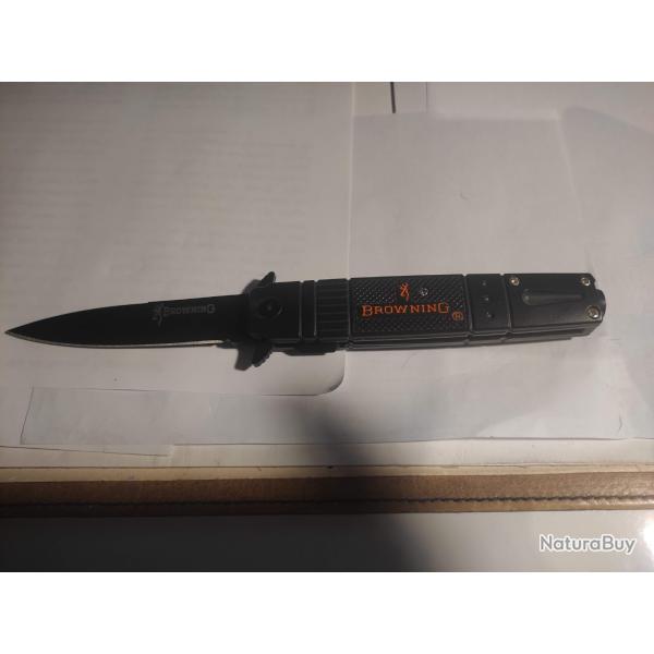 Couteau Leger "BROWNING" Lame Fine Acier Noir 9,5 cm Manche R�sine 12 cm OP3 a