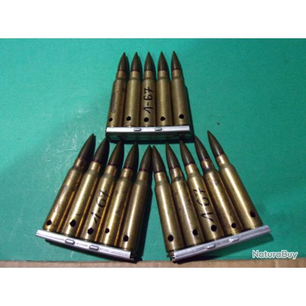 15 munitions 7,5x54 MAS / clip de 67, �tui laiton, balle blind�e tombac , neutralis�es