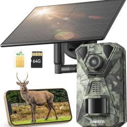 Cam&eacute;ra Chasse Solaire 4G LTE 2.7K HD SIM Pr&eacute;install&eacute;e Vision Nuit SD 64 Go Batterie 7800mAh &Eacute;tanche