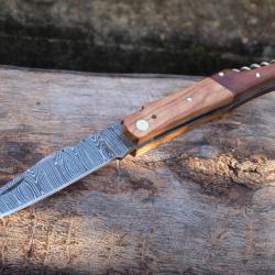 Couteau Damas Lame 128 Couches Fa&ccedil;on Laguiole Abeille Manche 2 Bois Tire Bouchons Fabr Artisanale