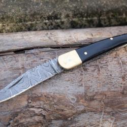 Couteau Damas Lame 128 Couches Fa&ccedil;on L'Aveyronnais Manche Corne Cran Forc&eacute; Fabric Artisanale
