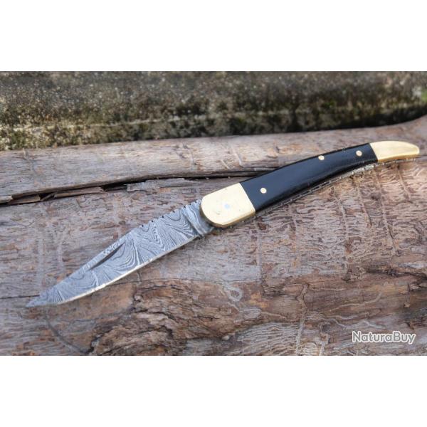 Couteau Damas Lame 128 Couches Fa�on L'Aveyronnais Manche Corne Cran Forc� Fabric Artisanale