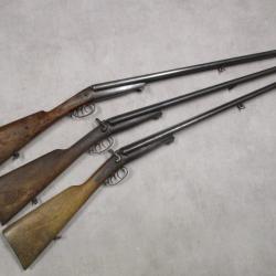 Lot de 3 Fusils HUSQVARNA mod&egrave;le 1877, Cal 16 &agrave; chiens, &agrave; 1 euro sans prix de r&eacute;serve!!!