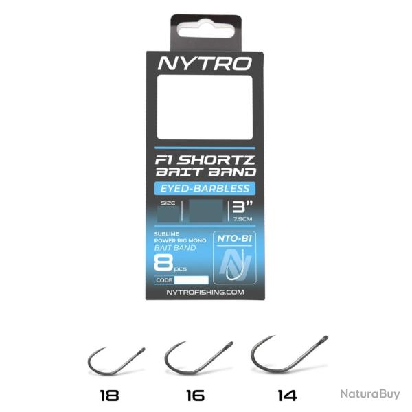 NYTRO BAS DE LIGNE NTO-B1 BARBLESS F1 SHORTZ BAIT BAND 3"/7,5CM NYTRO 0,13mm 14 3"/7,5cm