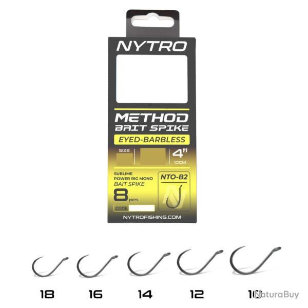 NYTRO BAS DE LIGNE NTO-B2 BARBLESS METHOD BAIT SPIKE 4"/10CM NYTRO 0,21mm 12 4''/10cm