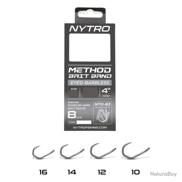 NYTRO BAS DE LIGNE NTO-B3 BARBLESS METHOD BAIT BAND 4"/10CM NYTRO 0,23mm 12 4''/10cm
