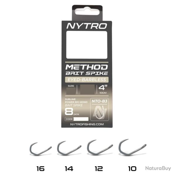 NYTRO BAS DE LIGNE NTO-B3 BARBLESS METHOD BAIT SPIKE 4"/10CM NYTRO 0,25mm 10 4''/10cm