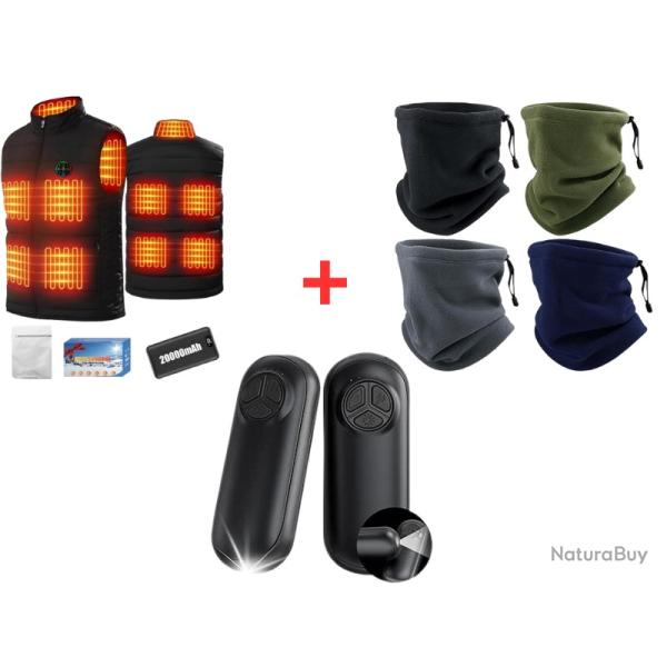 PACK ARMURE THERMIQUE - Gilet + Batterie 20Ah + 2 Chaufferettes + 4 Tours de Cou