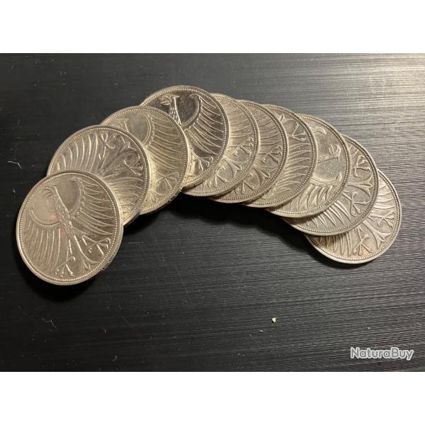 Lot 10 Pi�ces 5 Marks Argent Allemagne 1951-1973