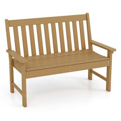 Banc de jardin en hdpe 132 x 65 x 91 cm charge 320 kg assise incurv&eacute;e et dossier ergonomique en caf