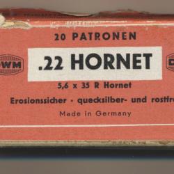 (5943)  PORT OFFERT Boite de 20 22 HORNET (5,6x35R) DWM 1/2 blind&eacute;es