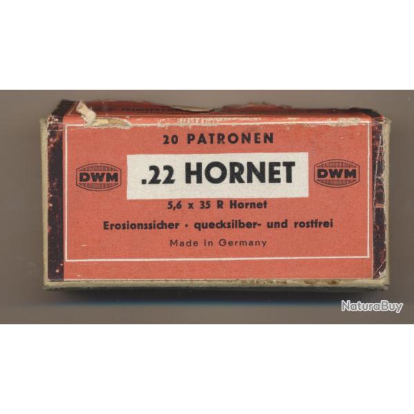 (5943)  PORT OFFERT Boite de 20 22 HORNET (5,6x35R) DWM 1/2 blind�es