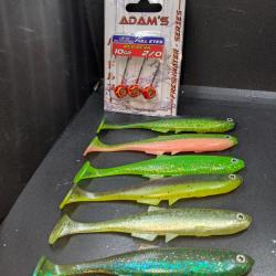 Lot 365 / 6 Leurres   LMAB Kofi Bleak Shad 12cm UV + t&ecirc;te plomb&eacute;e ADAM'S 2/0 UV. FISH AND FISHING.