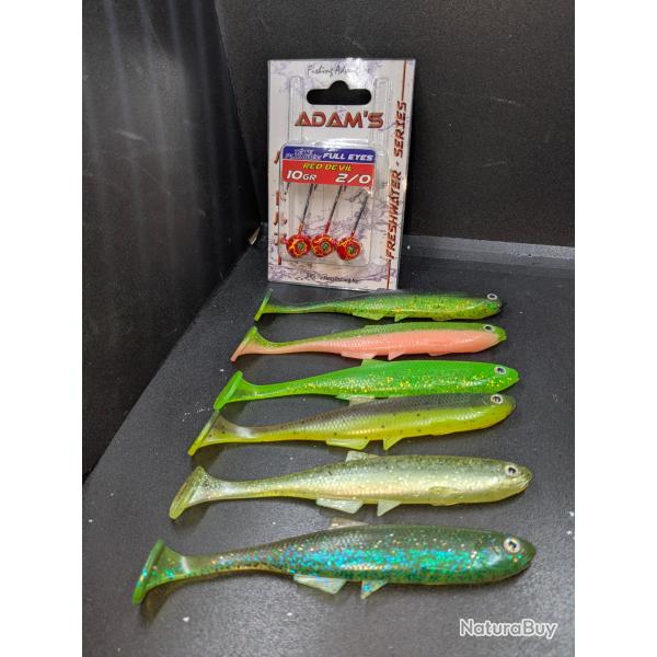 Lot 365 / 6 Leurres   LMAB Kofi Bleak Shad 12cm UV + t�te plomb�e ADAM'S 2/0 UV. FISH AND FISHING.
