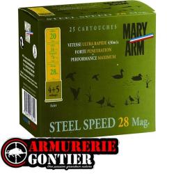 Cartouches MARY ARM STEEL SPEED Calibre 20/76 - 28 g - Acier nickel&eacute; - N&deg;4+5 - Bourre &agrave; jupe