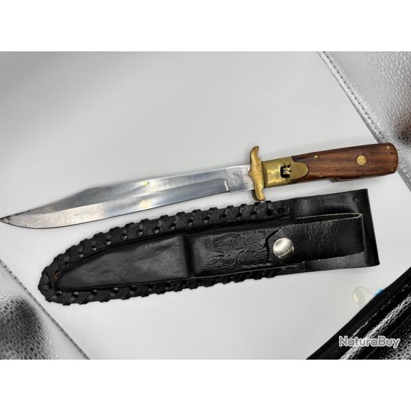 Couteau ancien avec garde laiton et fourreau cuir - collection