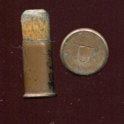 .38 Rim Fire USA &agrave; grenaille - &eacute;tui cuivre 19.8 mm - balle bois creuse &agrave; grenaille - marquage : U