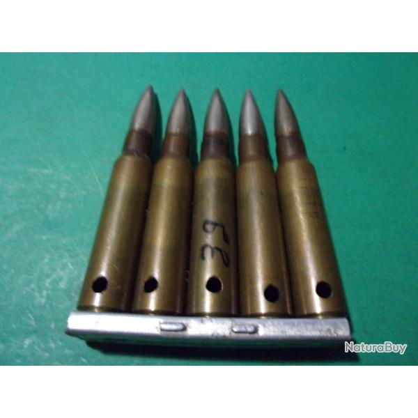 Clip avec 5 munitions 7,5x54 MAS de 1939,�tui laiton, balle blind�e nickel�e, neutralis�e