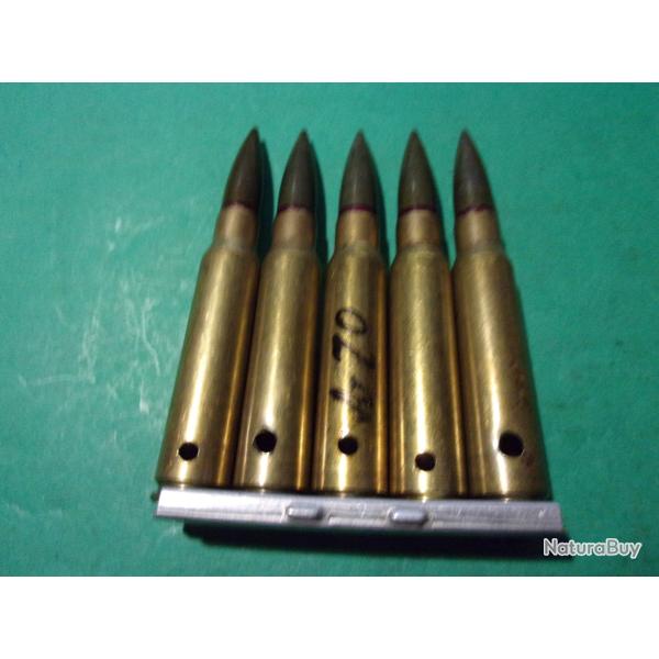 1 clip avec 5 munitions 7,5x54 MAS du 1-70, �tui laiton, balle blind�e tombac, neutralis�es
