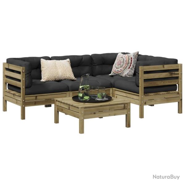 Salon de jardin 5 pcs avec coussins bois de pin impr�gn�