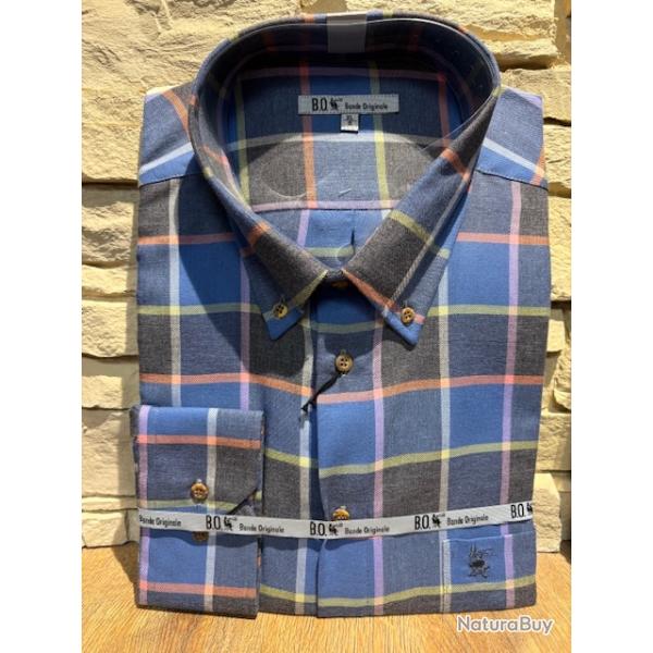 Soldes 2026 - Chemise Bande original � carreaux : bleu/orange/verte